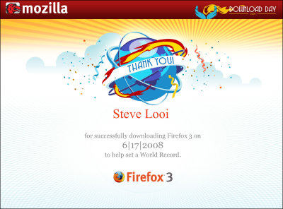 Firefox 3 Download Day 2008 Certificate